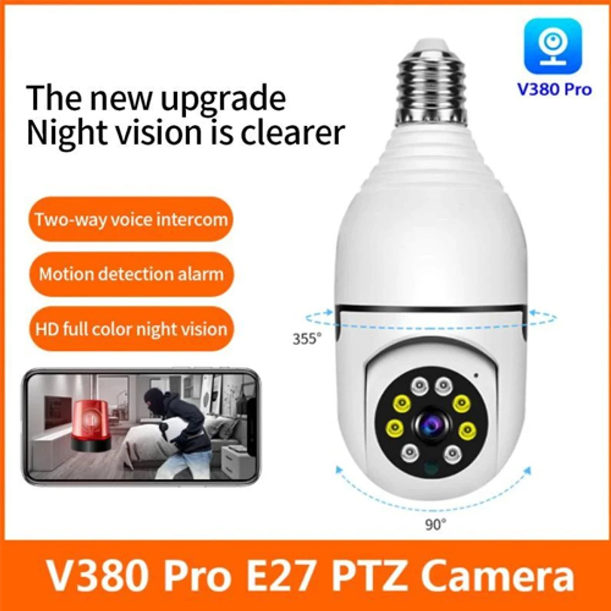 V380 PRO E27 360 Degree 1080P Wireless Home Security IP Camera
