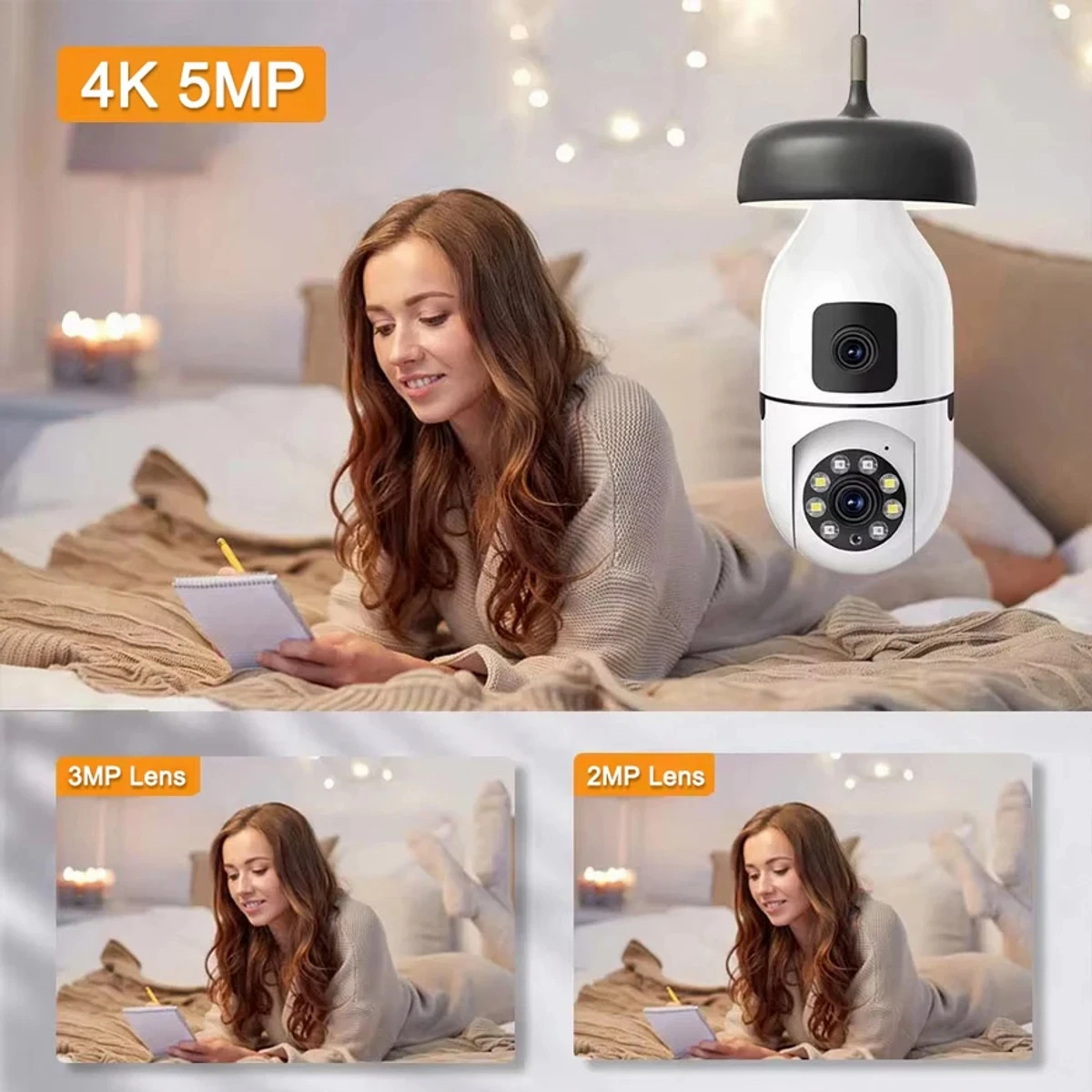 Dual Lens IP Bulb Camera V380 Pro ( 2 Year Warranty )