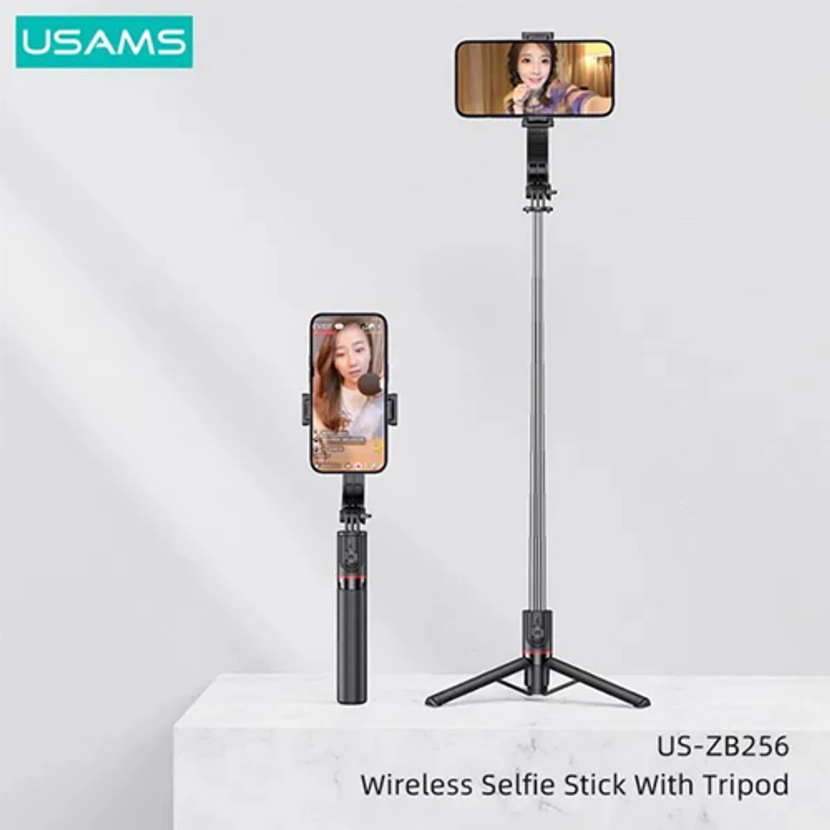 Usams US-ZB256 Wireless Bluetooth Remote Selfie Stick With Tripod