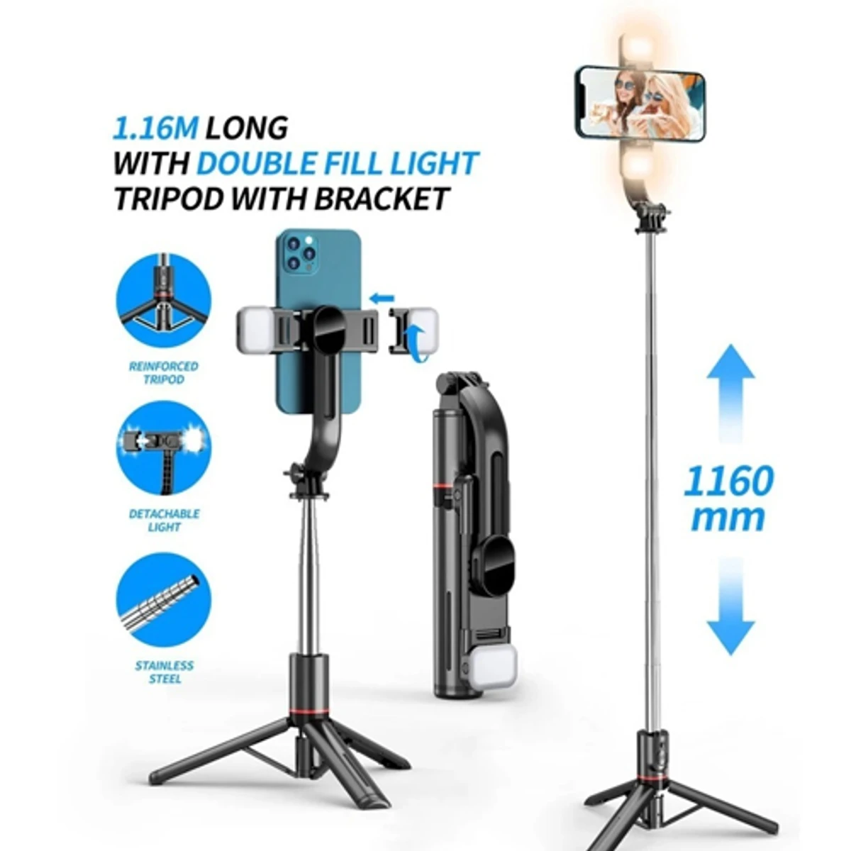 L15 Selfie Stick Tripod With Detachable LED Light