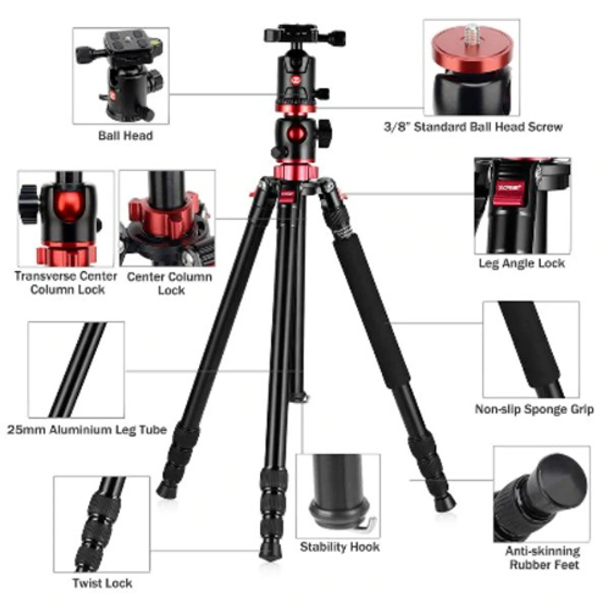 Zomei M8 Professional Camera Tripod And Overhead Gear With 72-Inch Extension Arm Monopod