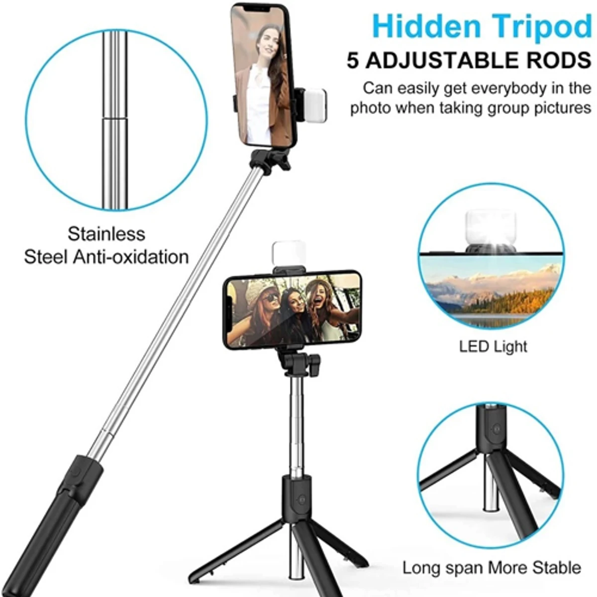 N08S Bluetooth Remote Selfie Stick Tripod With LED