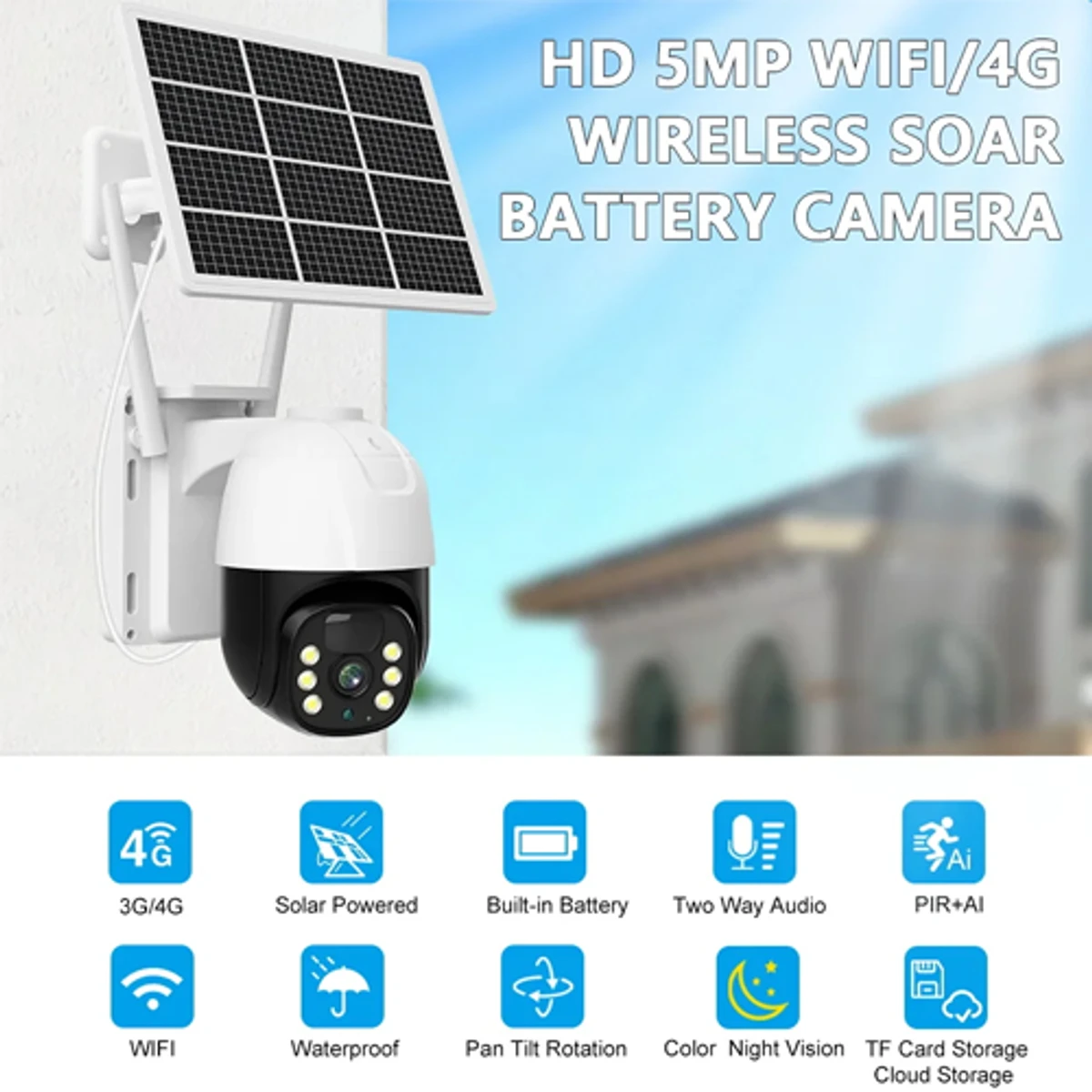 5MP 4G SIM Card PTZ IP Camera CCTV PIR Motion Detection 10W Solar Surveillance Camera