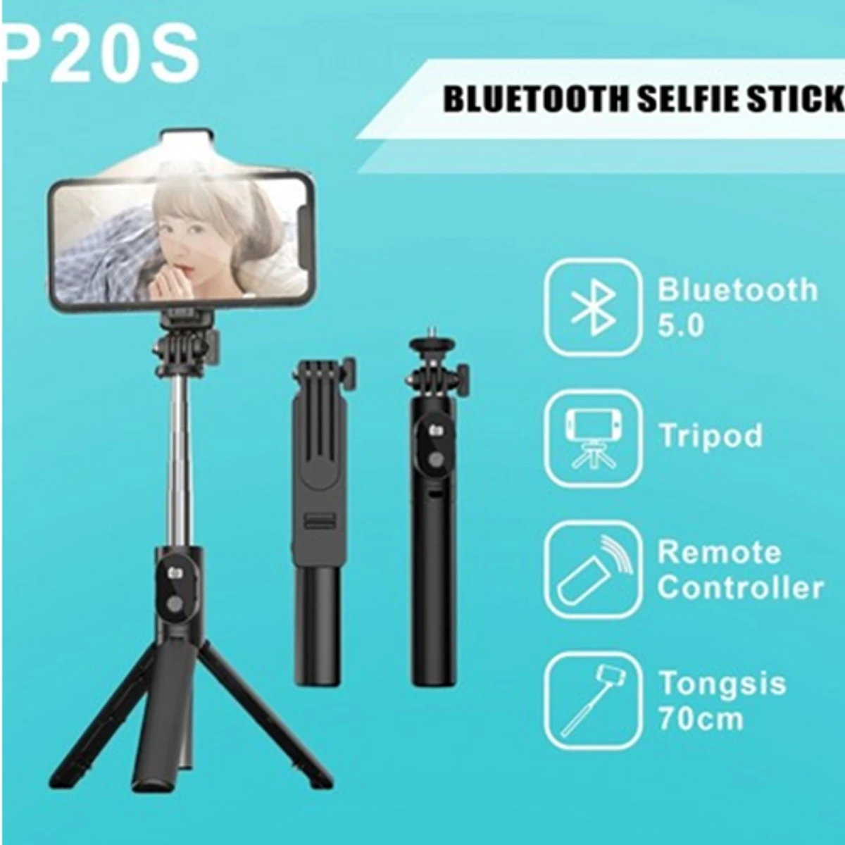 P20S Foldable Handheld Selfie Stick With LED Light