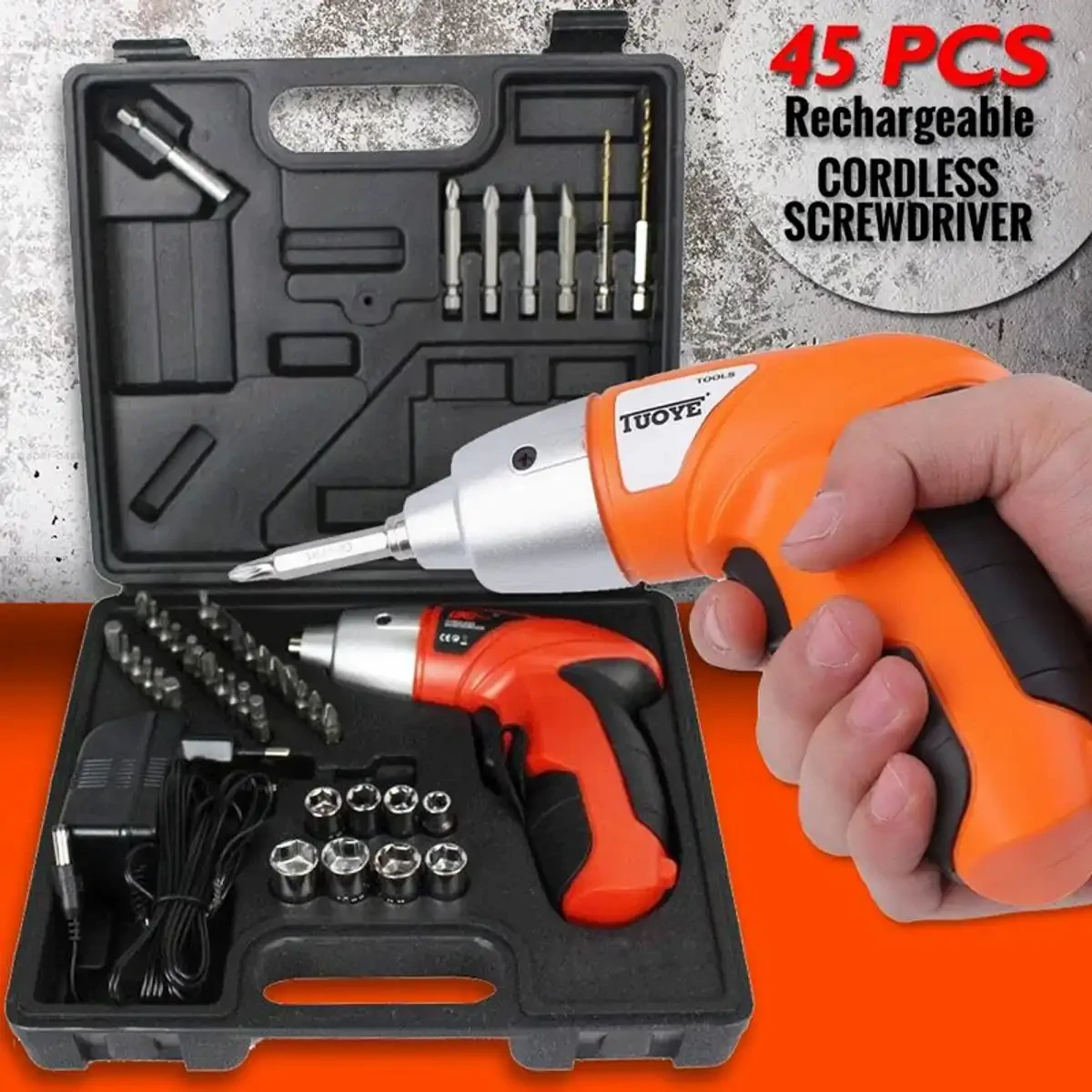 45 Pcs Tools Set Rechargeable Cordless Screwdriver