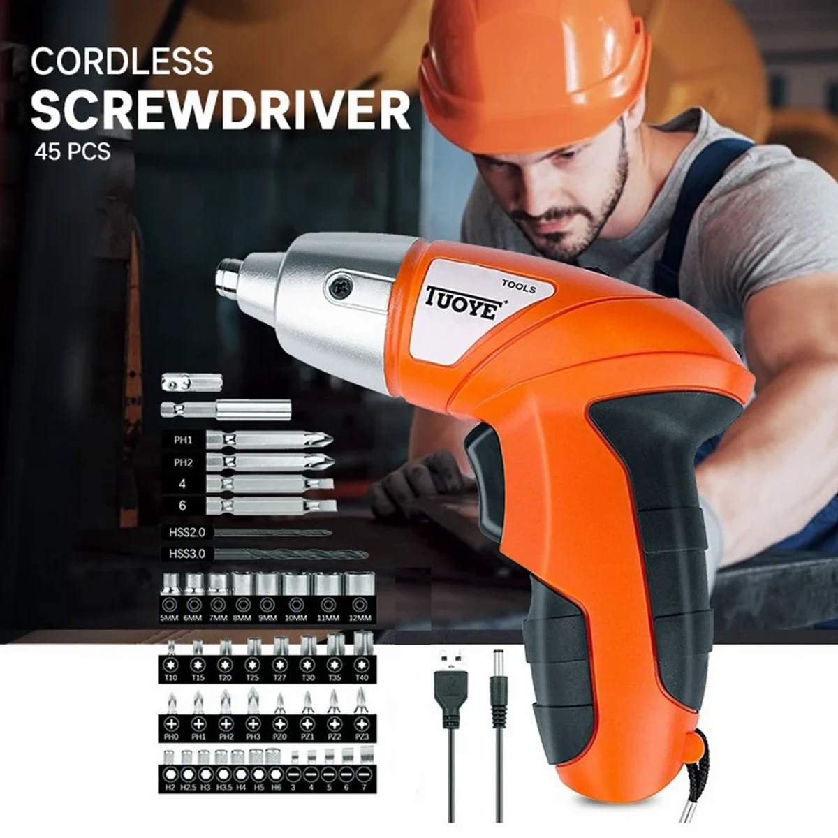 45 Pcs Tools Set Rechargeable Cordless Screwdriver