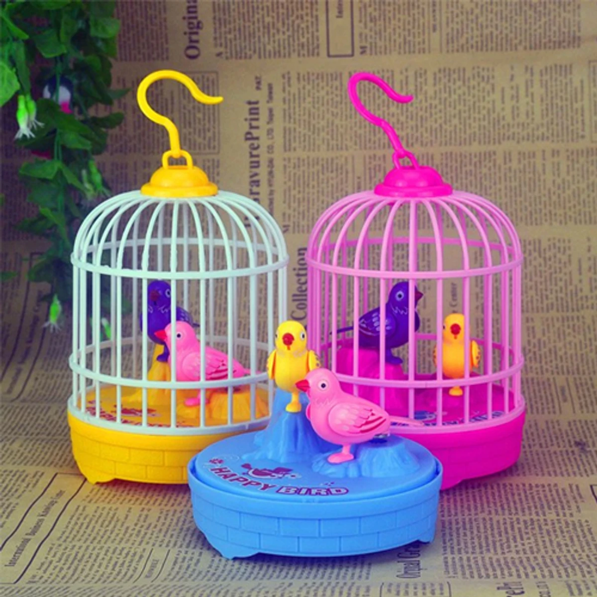 Talking Birds Cute Mini Bird Cages Voice Sensing Dual Bird Plastic Electronic Bird Toys