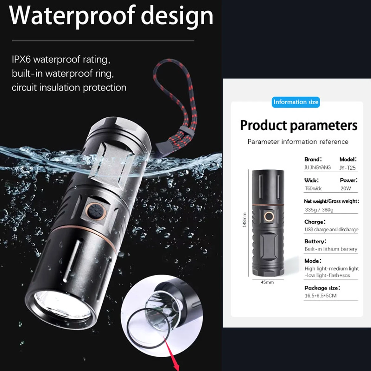 Waterproof Premium Quality Portable Led Flashlight With Power Bank