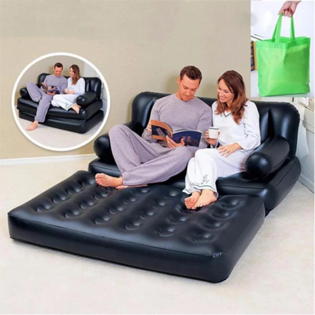 5 in 1 Inflatable Double Air Sofa Bed - Black