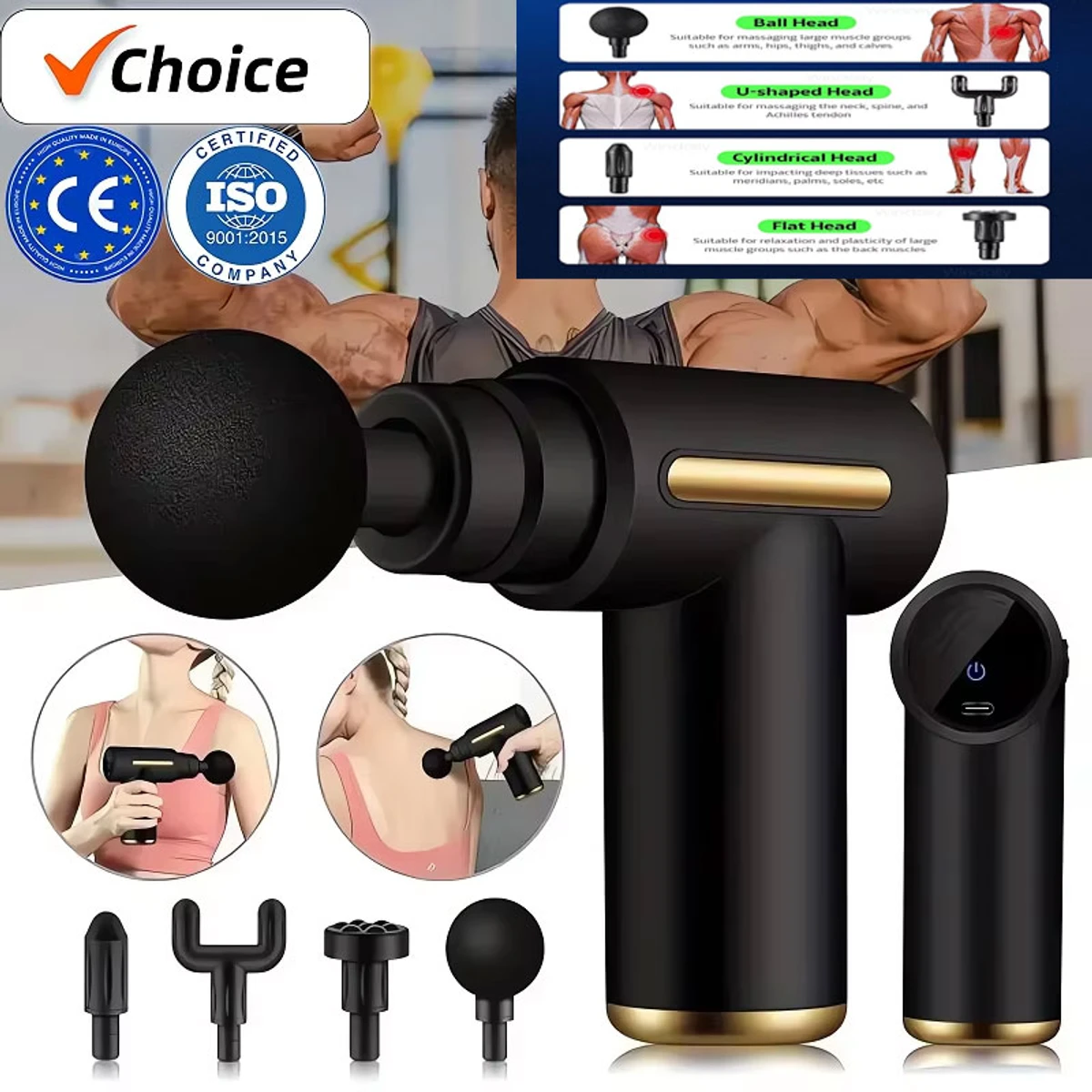 Multifunctional Electric 5 in 1 Rechargeable Gun Massager  (1 year warranty )