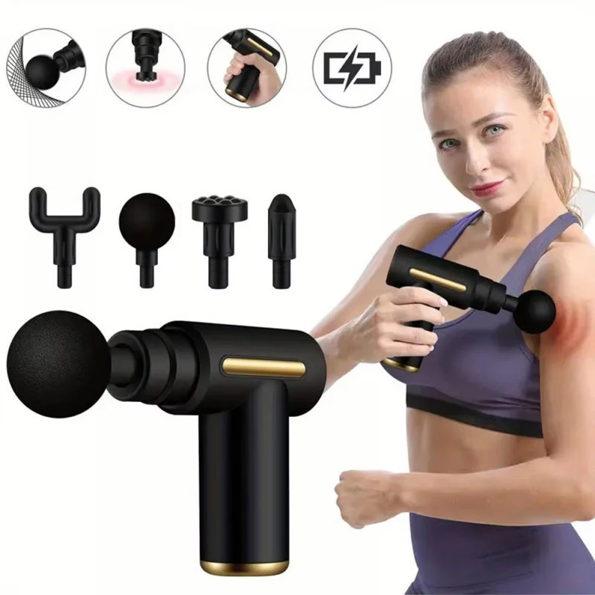 Multifunctional Electric 5 in 1 Rechargeable Gun Massager  (1 year warranty )