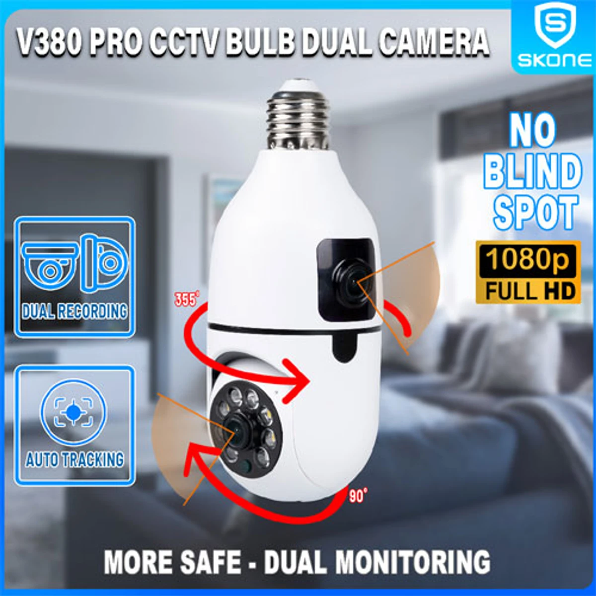 Champion Double Lens PTZ Bulb Wifi IP Camera ( 1 year Replacement  Guarantee )