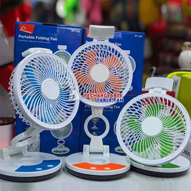 Rechargeable Table Fan With Light (1 Year Warranty)
